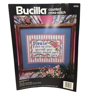 Bucilla Counted Cross Stitch Kit Please Pick Up After Yourself 40728 Work Signs